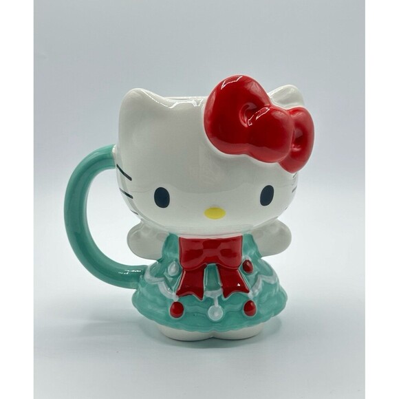 Sanrio Hello Kitty Christmas Tree Dress 3D Sculpted Ceramic Mug 20 oz - Picture 1 of 2